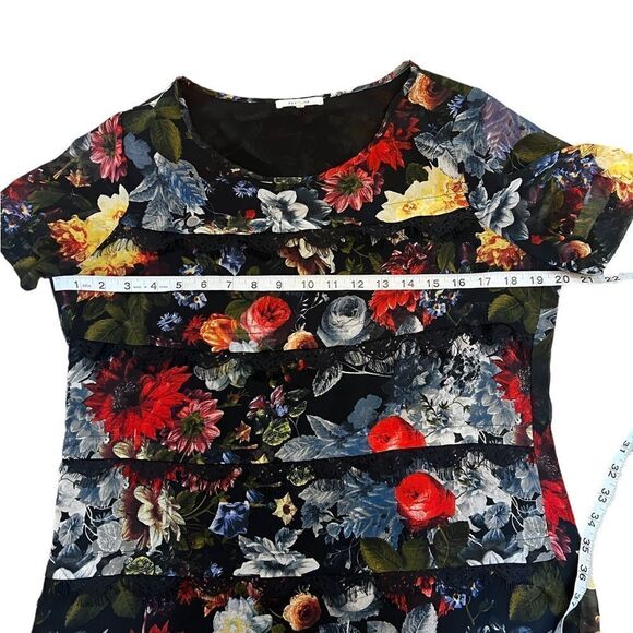 PLEIONE Black Lace Ruffle Floral Scoop Neck Short Sleeve Blouse Top S - Picture 5 of 7